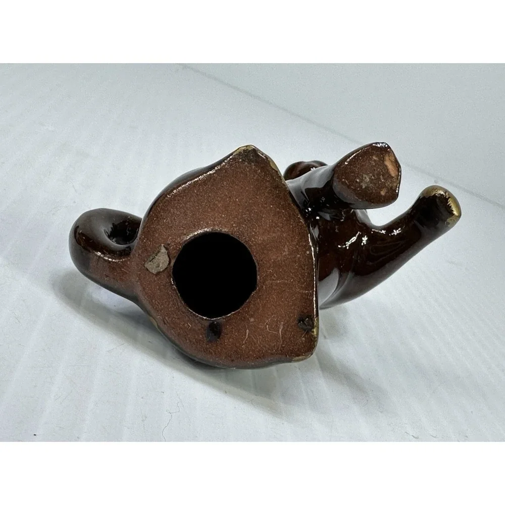Vintage Redware Japan Kitten Cat Figurine Red Ears Brown Glazed Trinket MCM